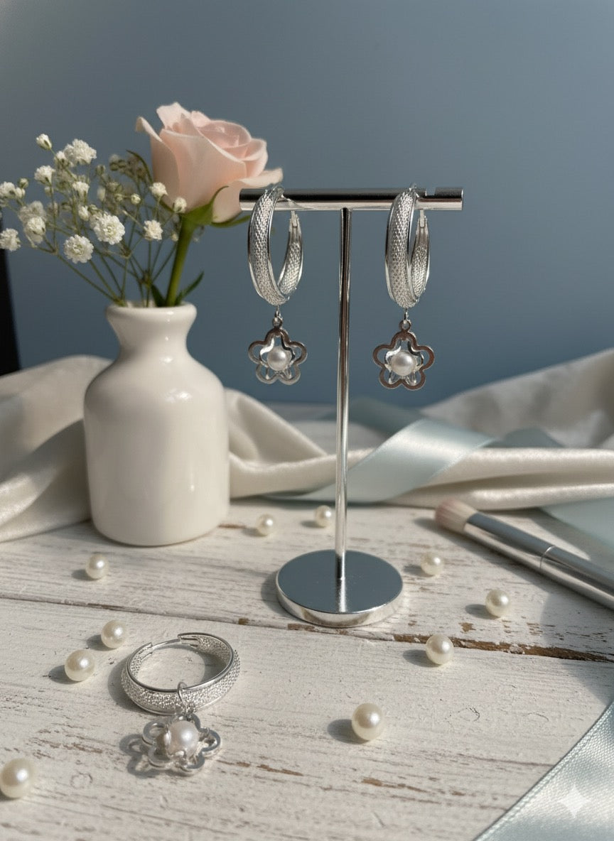 Pearl Flower Hoop Earrings