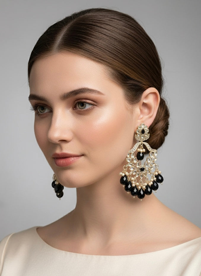 Traditional Indian Bridal Chandelier Earrings with Pearls