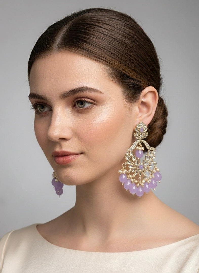 Traditional Indian Bridal Chandelier Earrings with Pearls