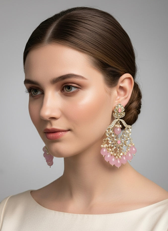 Traditional Indian Bridal Chandelier Earrings with Pearls