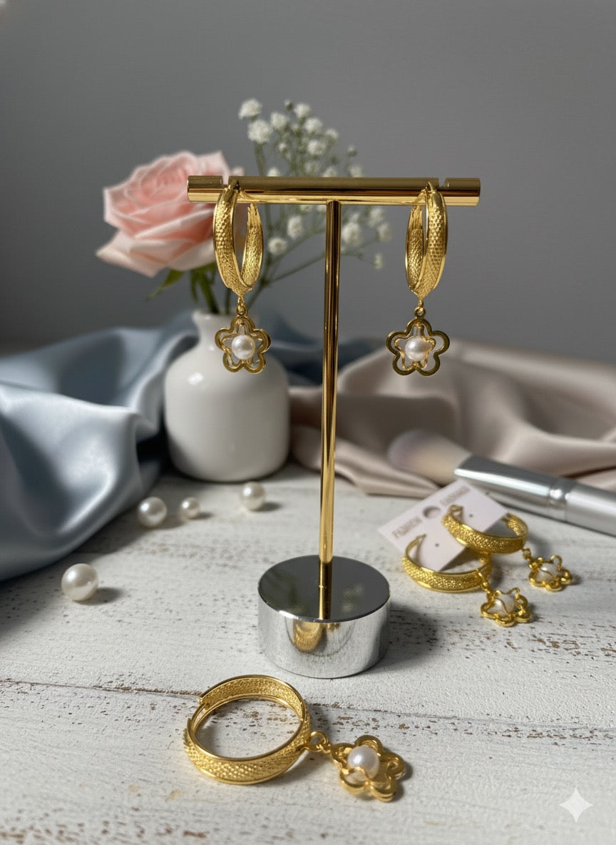 Pearl Flower Hoop Earrings