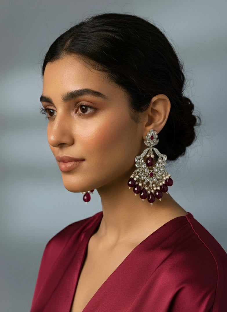 Traditional Indian Bridal Chandelier Earrings with Pearls
