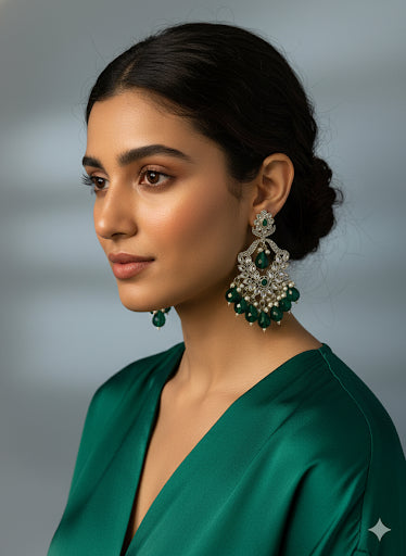 Traditional Indian Bridal Chandelier Earrings with Pearls