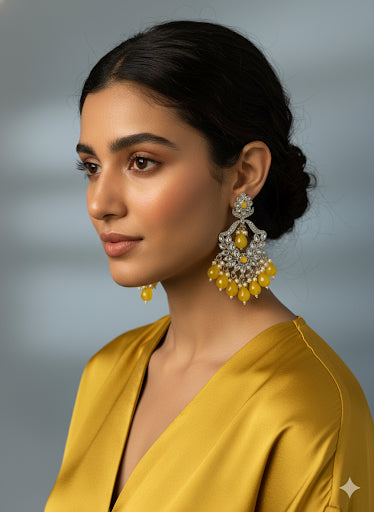 Traditional Indian Bridal Chandelier Earrings with Pearls