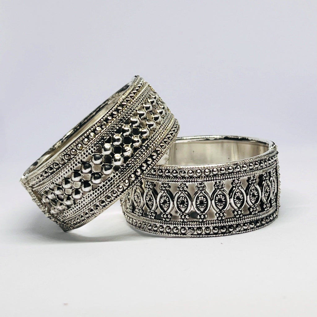 Antique Silver-Plated Designer Bangles – Traditional Ethnic Pattern