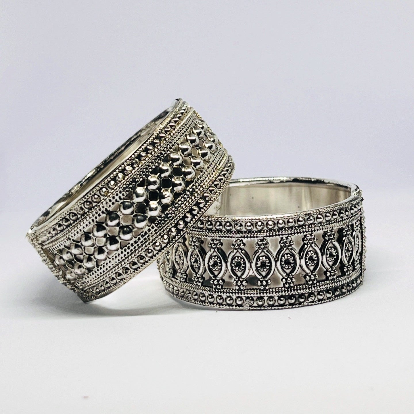 Antique Silver-Plated Designer Bangles – Traditional Ethnic Pattern