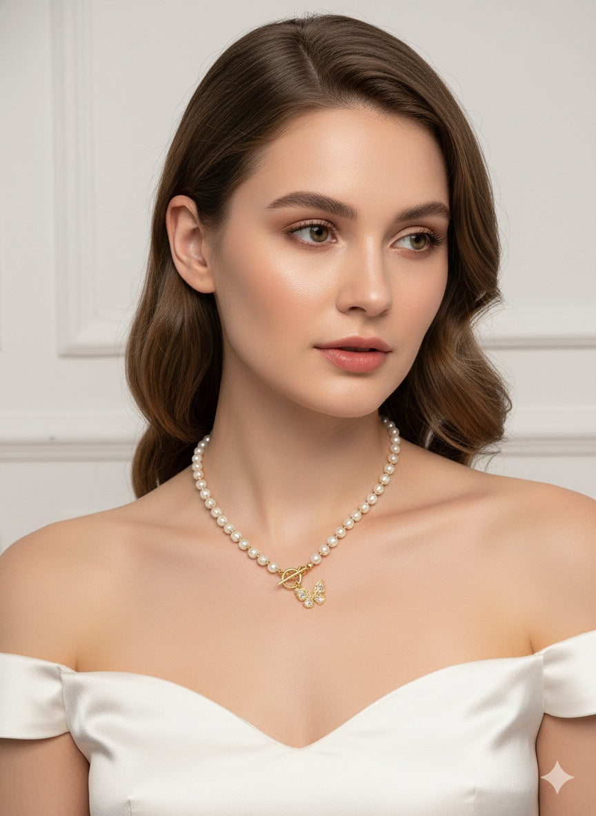 Ethereal Pearl and Pave Butterfly Choker
