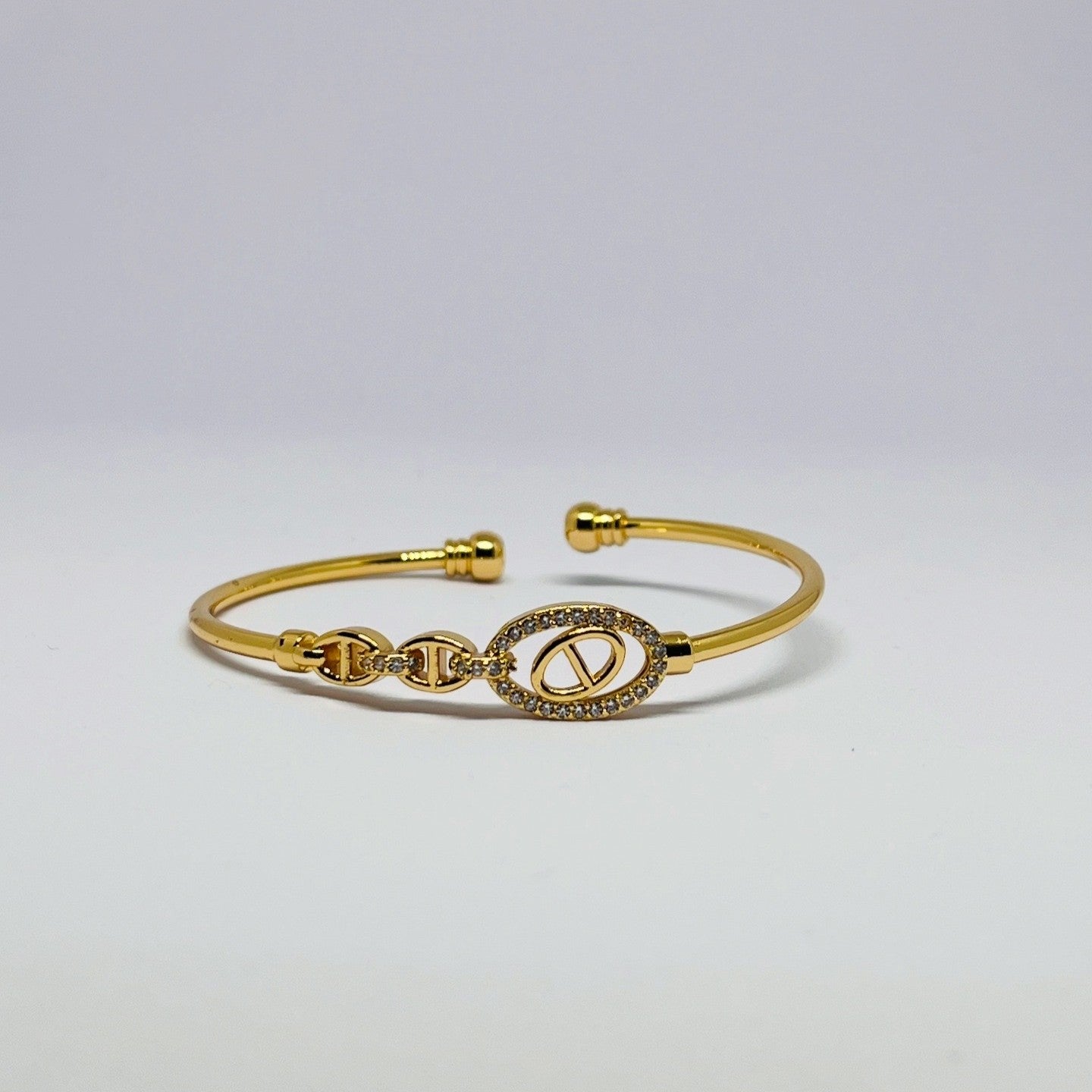 Luxury Gold-Plated Cuff Bracelet with Oval Crystal Accent