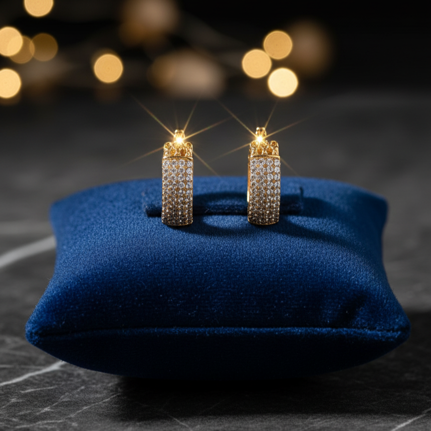 Glamorous Pave Crystal Huggie Hoops - Gold-Tone Elegance