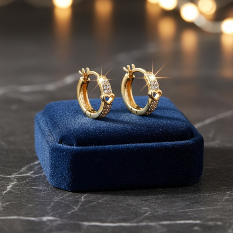 Romantic Heart Hoop Earrings - Gold-Tone with Pave Crystal Accents