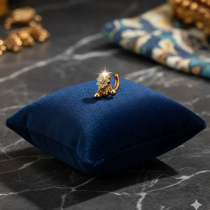 Ornate Floral Hoop Earrings - Gold-Tone with Sparkling Center and Dangling Beads