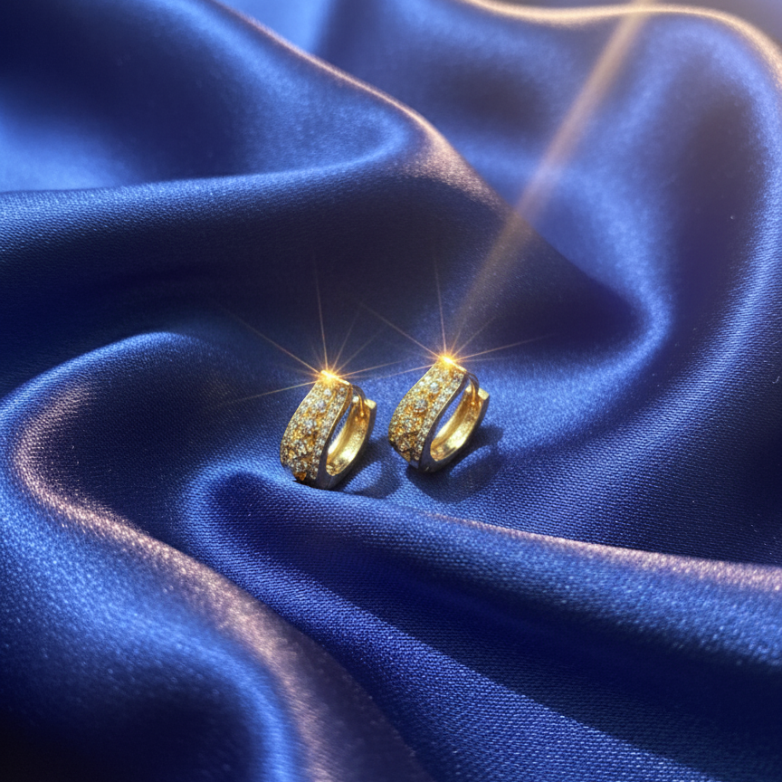 Elegant Gold-Toned Pave Crystal Huggie Hoop Earrings