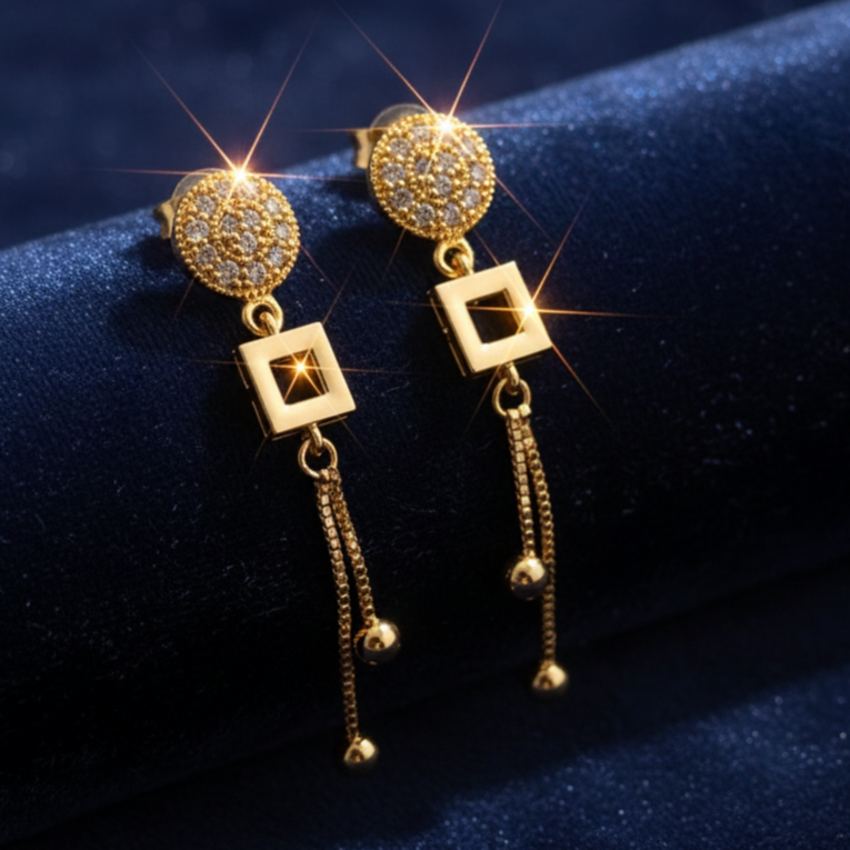 Glimmering Gold-Toned Drop Earrings with Pavé Accents