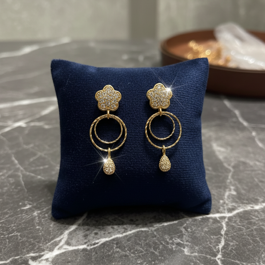 Blossom Drop Earrings - Floral Studs with Delicate Gold-Tone Hoops