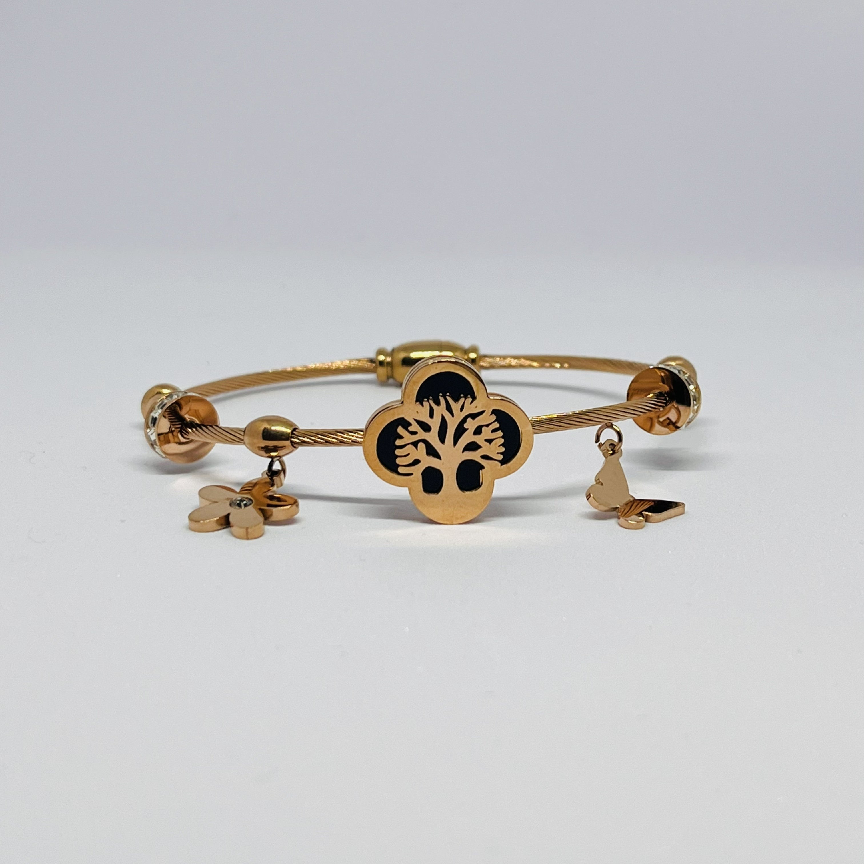 Tree of Life Charm Gold Bracelet with Butterfly and Flower Accents- ROSE GOLDEN