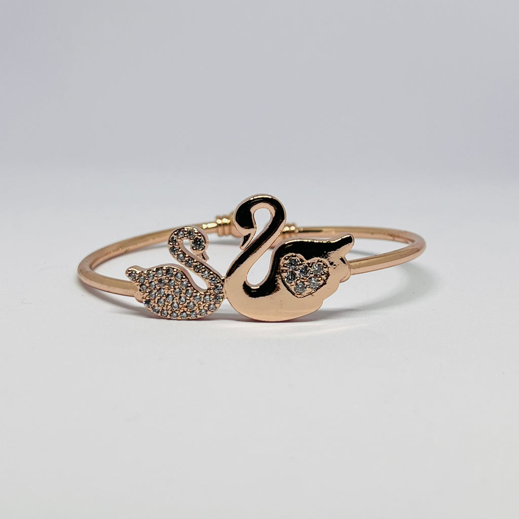 Swan Charm Designer Cuff Bracelet —Silver, Gold & Rose Gold Variants