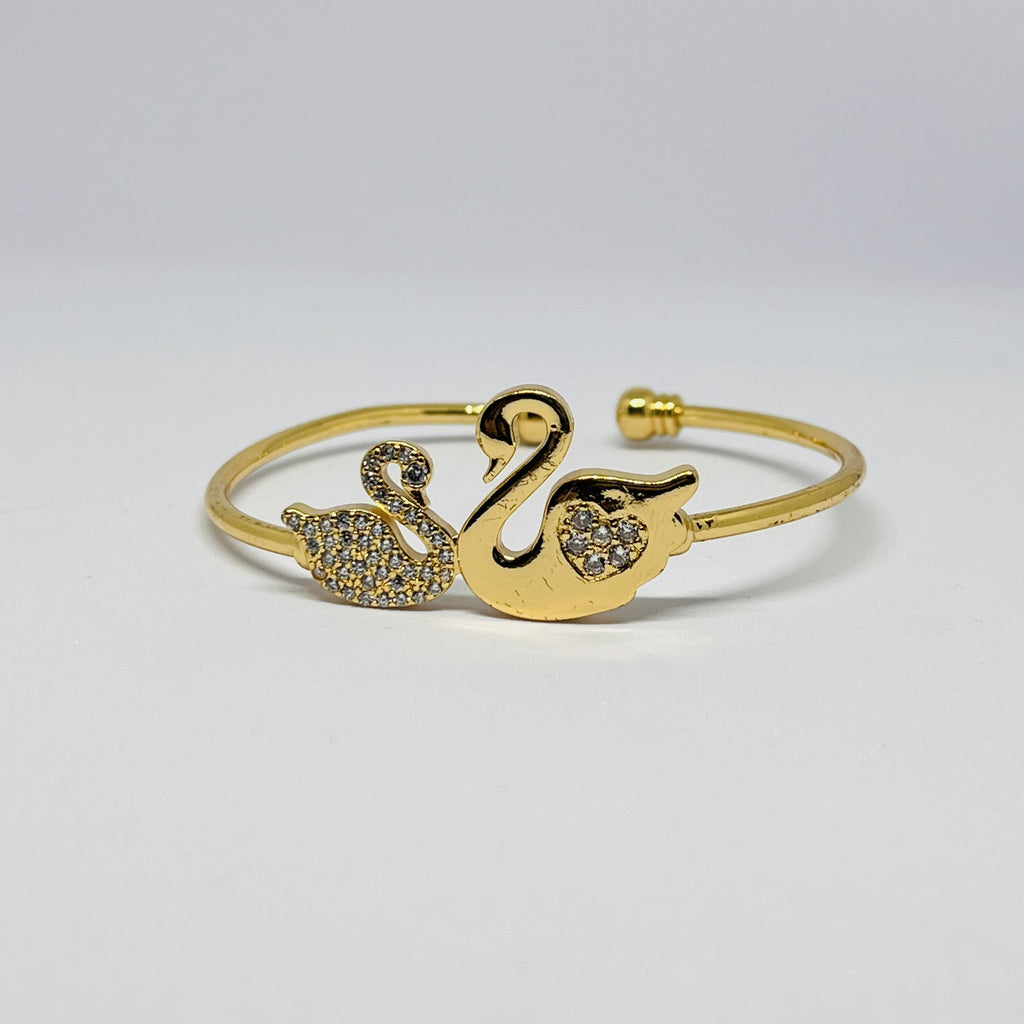 Swan Charm Designer Cuff Bracelet —Silver, Gold & Rose Gold Variants