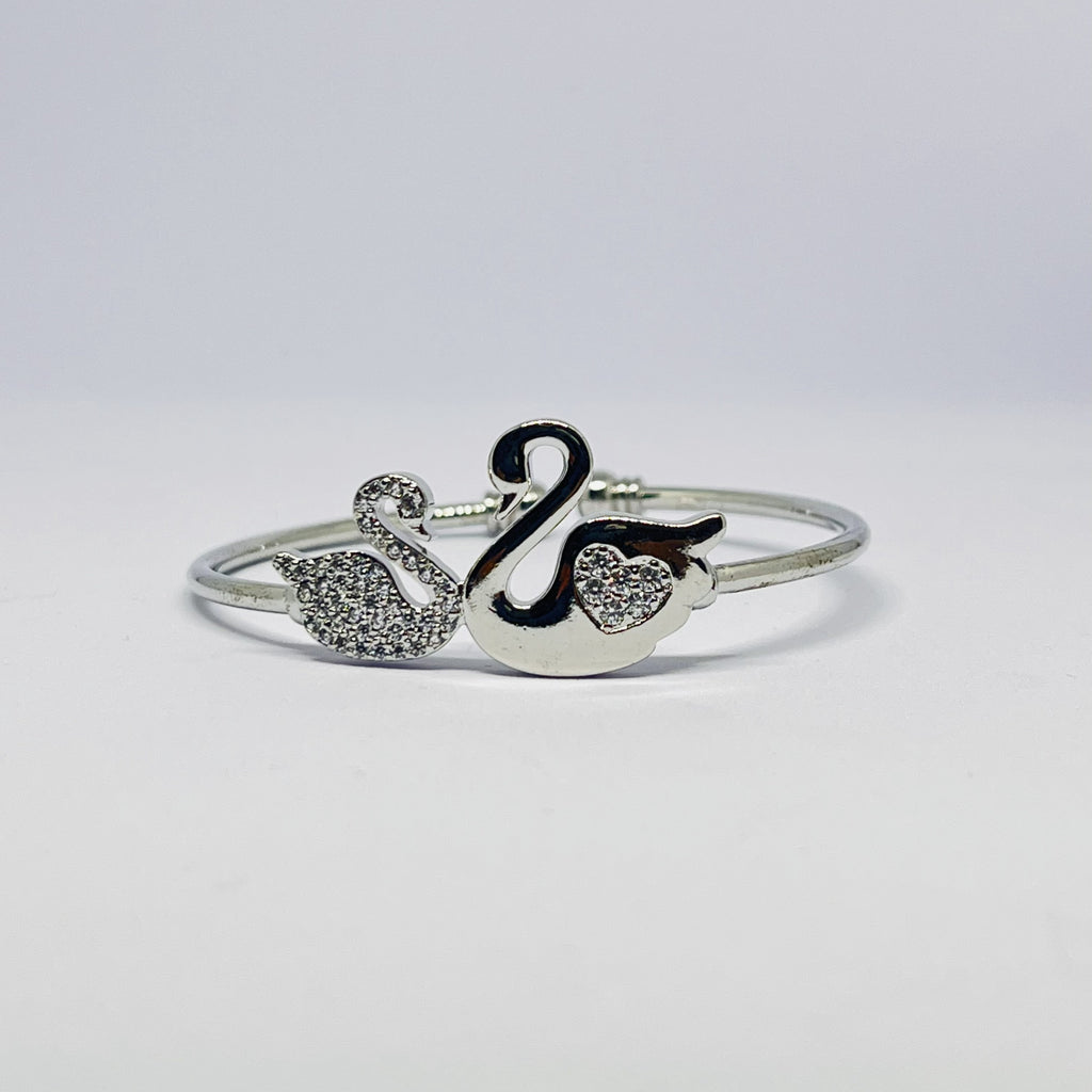 Swan Charm Designer Cuff Bracelet —Silver, Gold & Rose Gold Variants