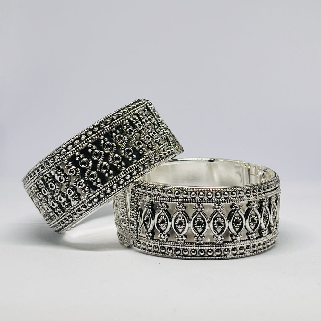 Antique Silver-Plated Designer Bangles – Traditional Ethnic Pattern