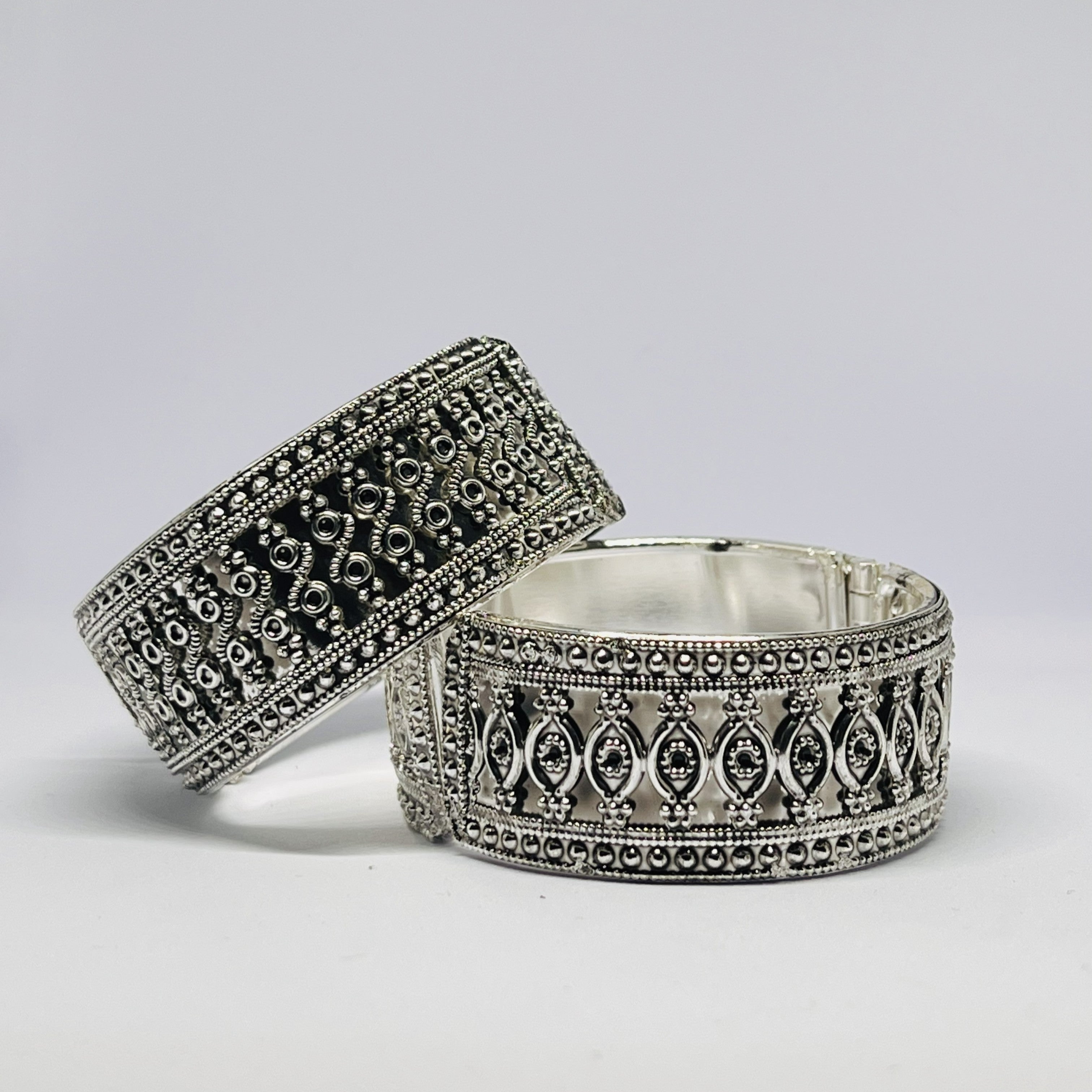 Antique Silver-Plated Designer Bangles – Traditional Ethnic Pattern
