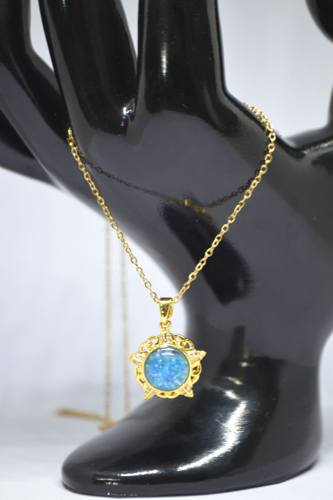 Celestial Blue Stone Star Pendant Necklace in Gold Finish